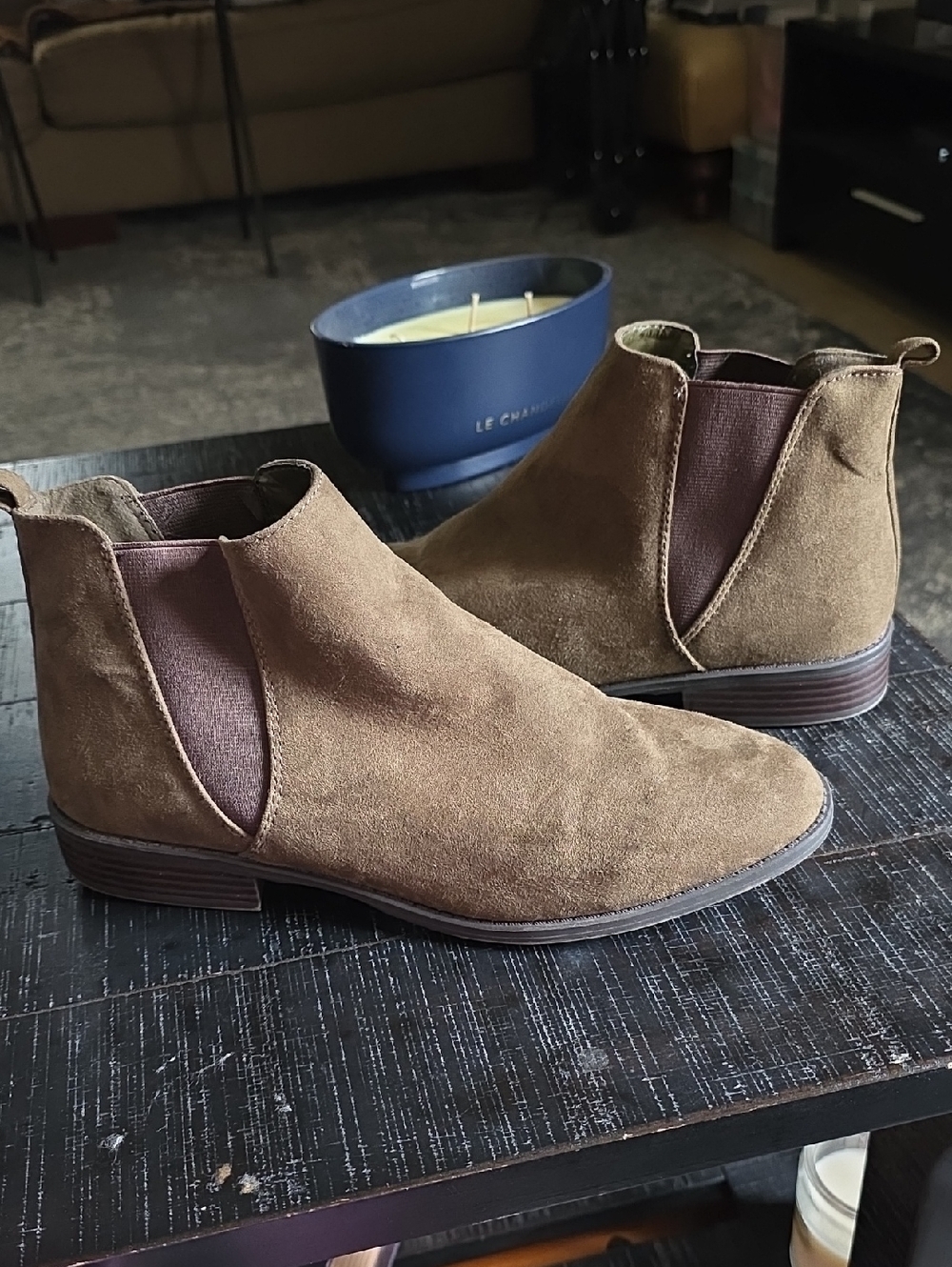 City Streets Brown Suede Chelsea Ankle Boots with Elastic Panels